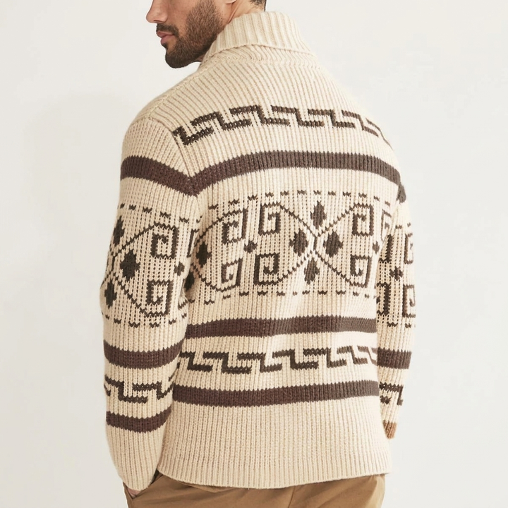 Men’s Geometric Knit Zip-Front Cardigan