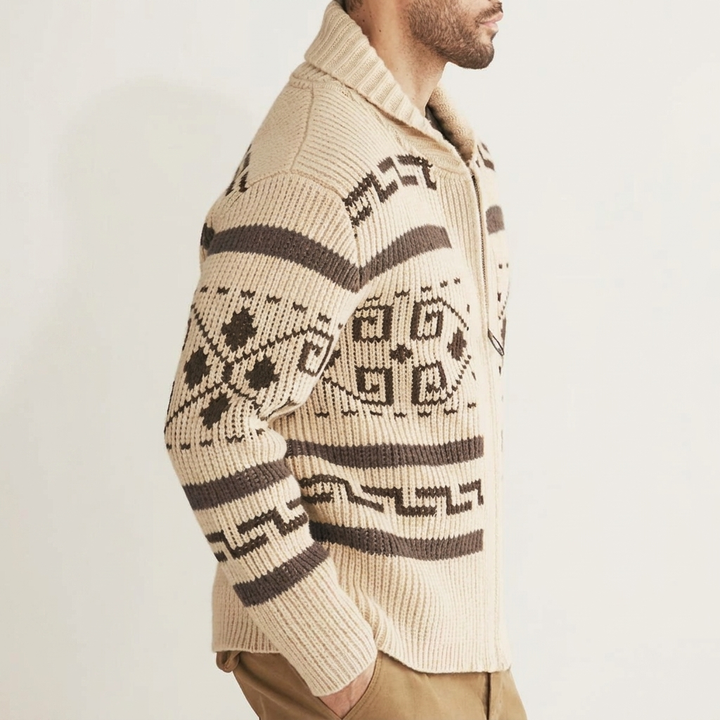 Men’s Geometric Knit Zip-Front Cardigan