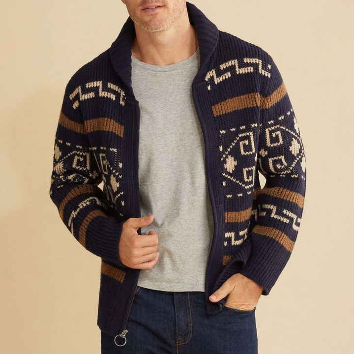 Men’s Geometric Knit Zip-Front Cardigan
