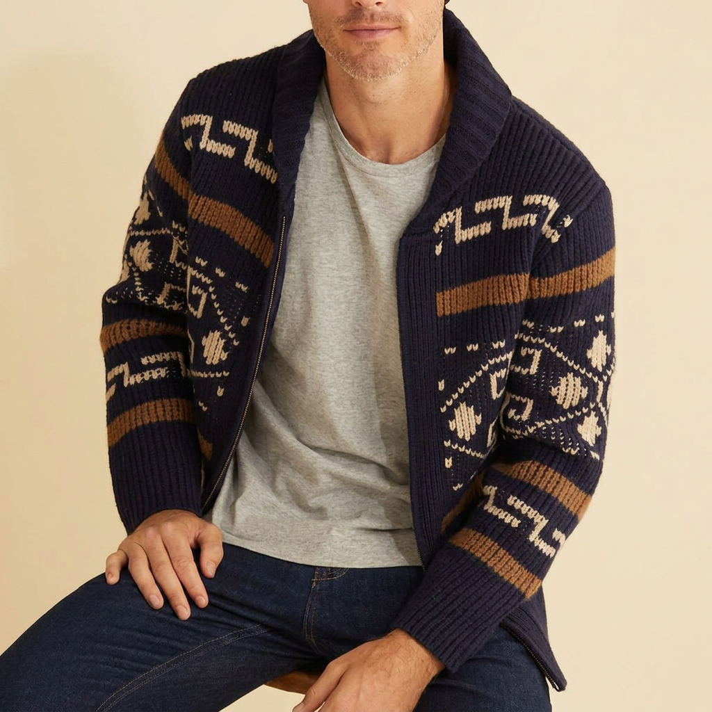 Men’s Geometric Knit Zip-Front Cardigan