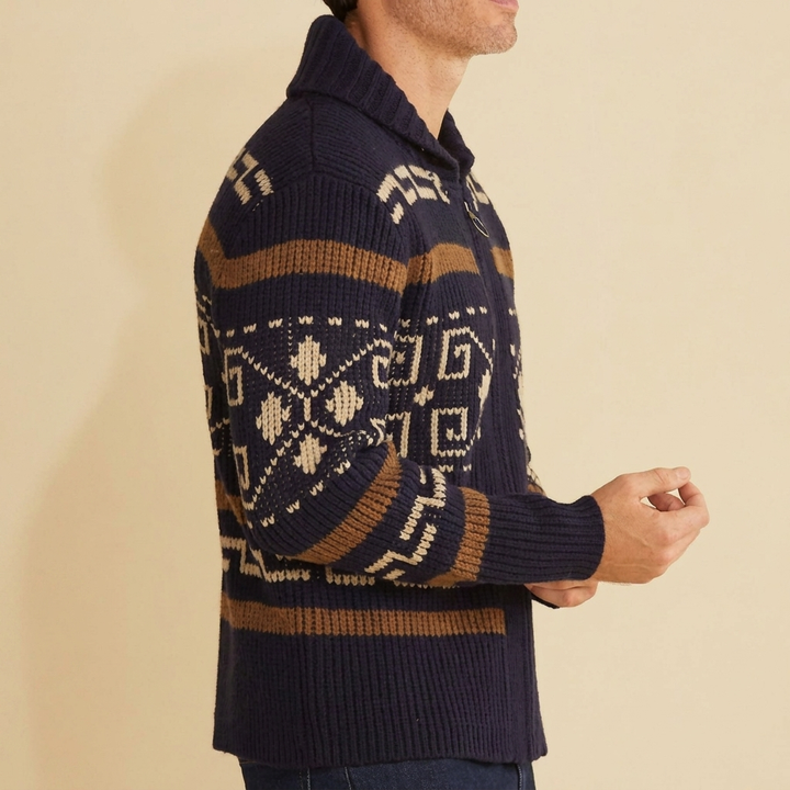 Men’s Geometric Knit Zip-Front Cardigan