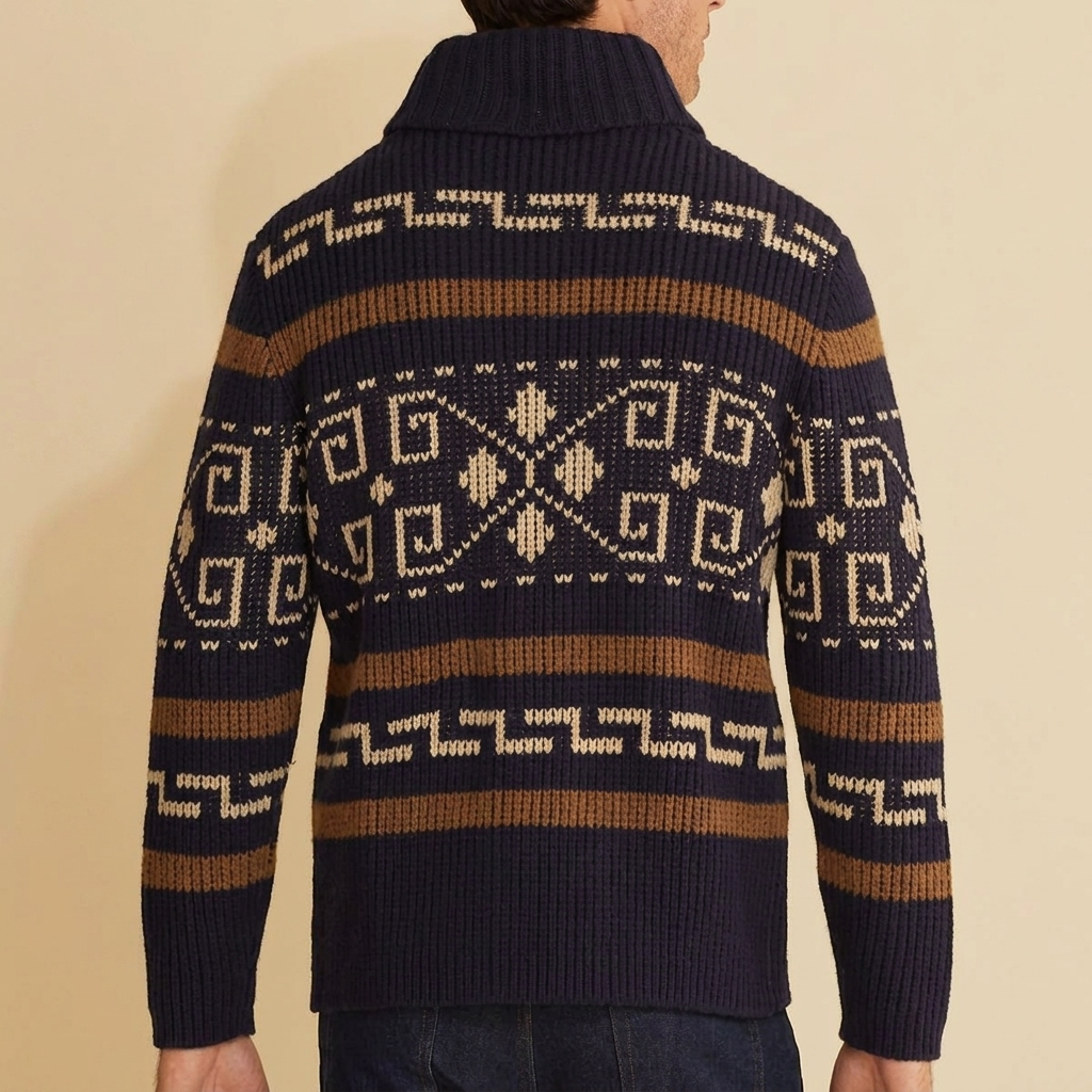 Men’s Geometric Knit Zip-Front Cardigan