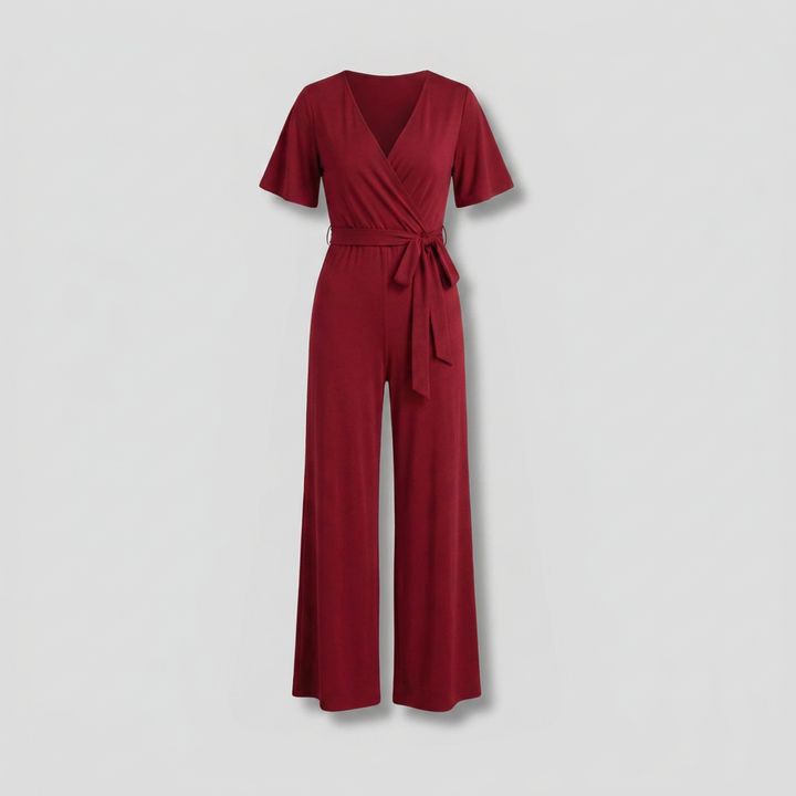 Liora | Women's V-Neck Jumpsuit with Waist Tie