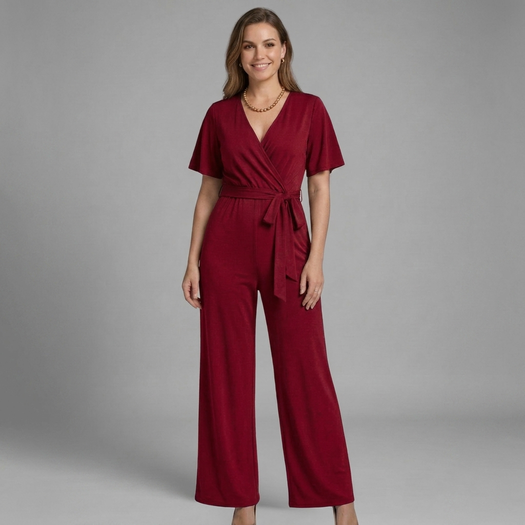 Liora | Women's V-Neck Jumpsuit with Waist Tie