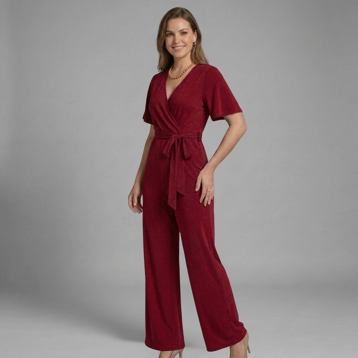 Liora | Women's V-Neck Jumpsuit with Waist Tie
