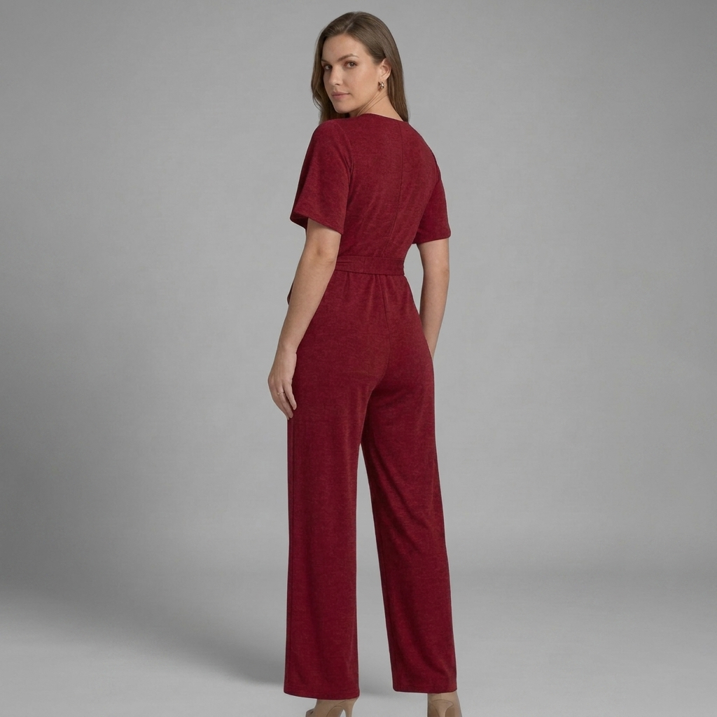 Liora | Women's V-Neck Jumpsuit with Waist Tie