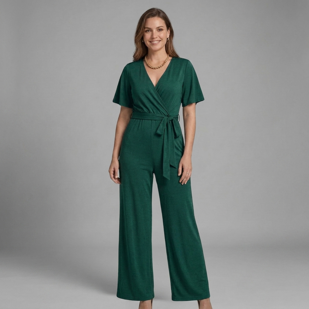 Liora | Women's V-Neck Jumpsuit with Waist Tie