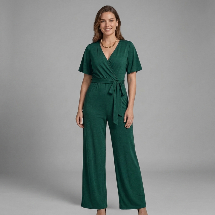Liora | Women's V-Neck Jumpsuit with Waist Tie