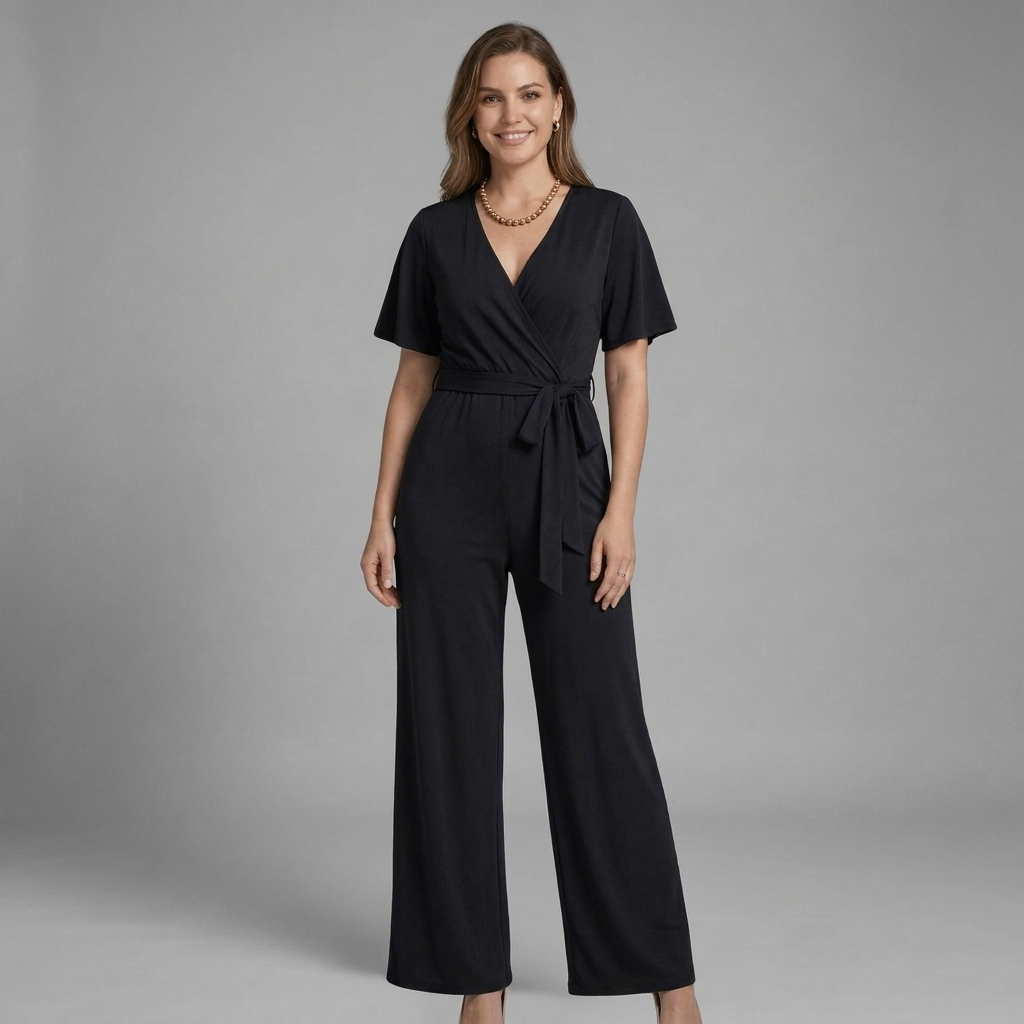 Liora | Women's V-Neck Jumpsuit with Waist Tie