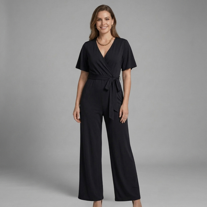 Liora | Women's V-Neck Jumpsuit with Waist Tie