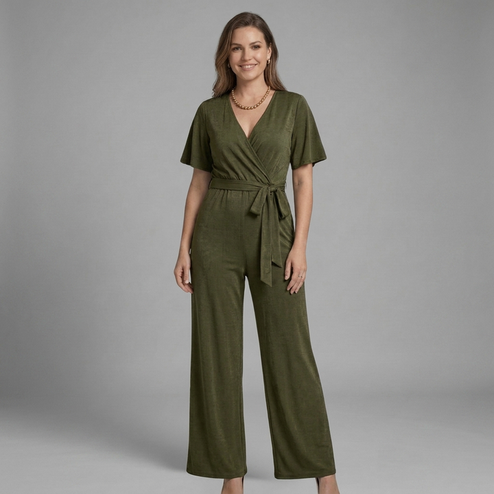 Liora | Women's V-Neck Jumpsuit with Waist Tie