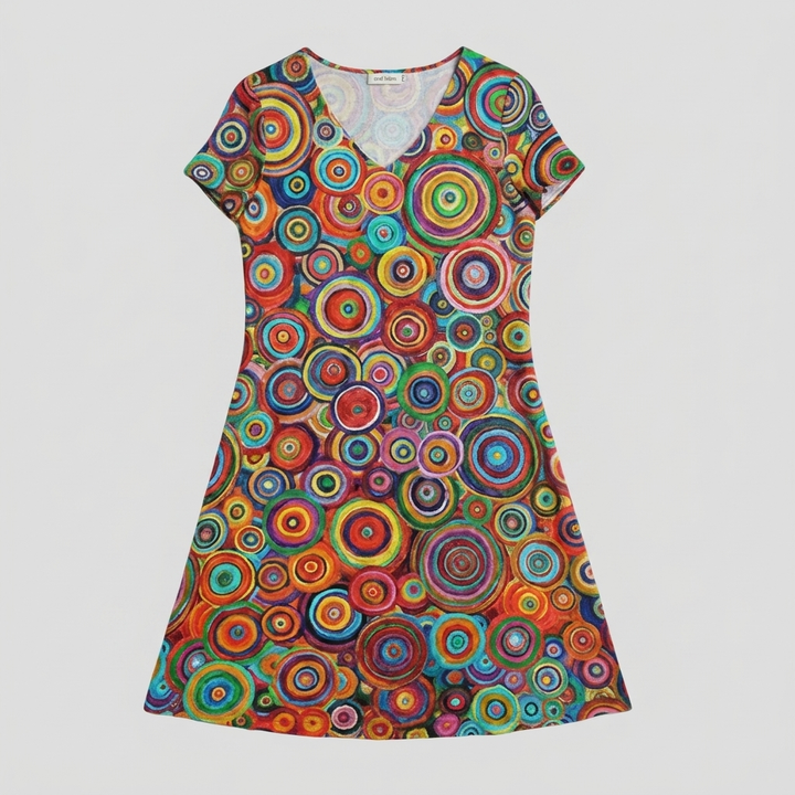 Women's Knee-Length V-Neck Dress with Short Sleeves