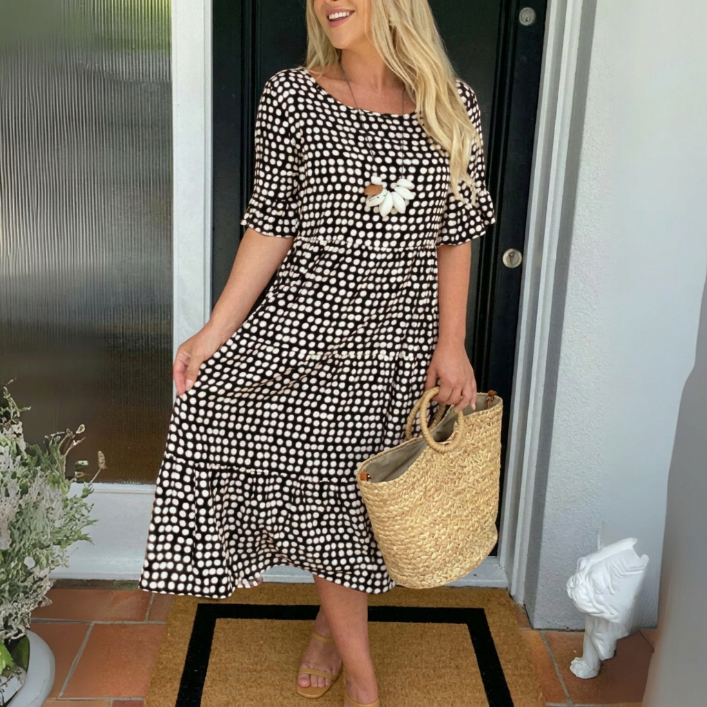 Trendy Relaxed Tiered Midi Dress for Women