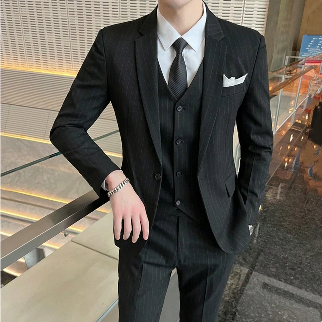 3-Piece Pinstripe Suit Set