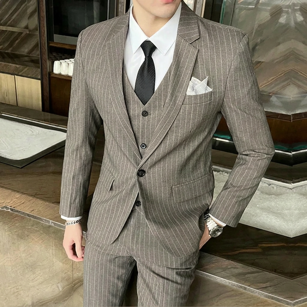 3-Piece Pinstripe Suit Set