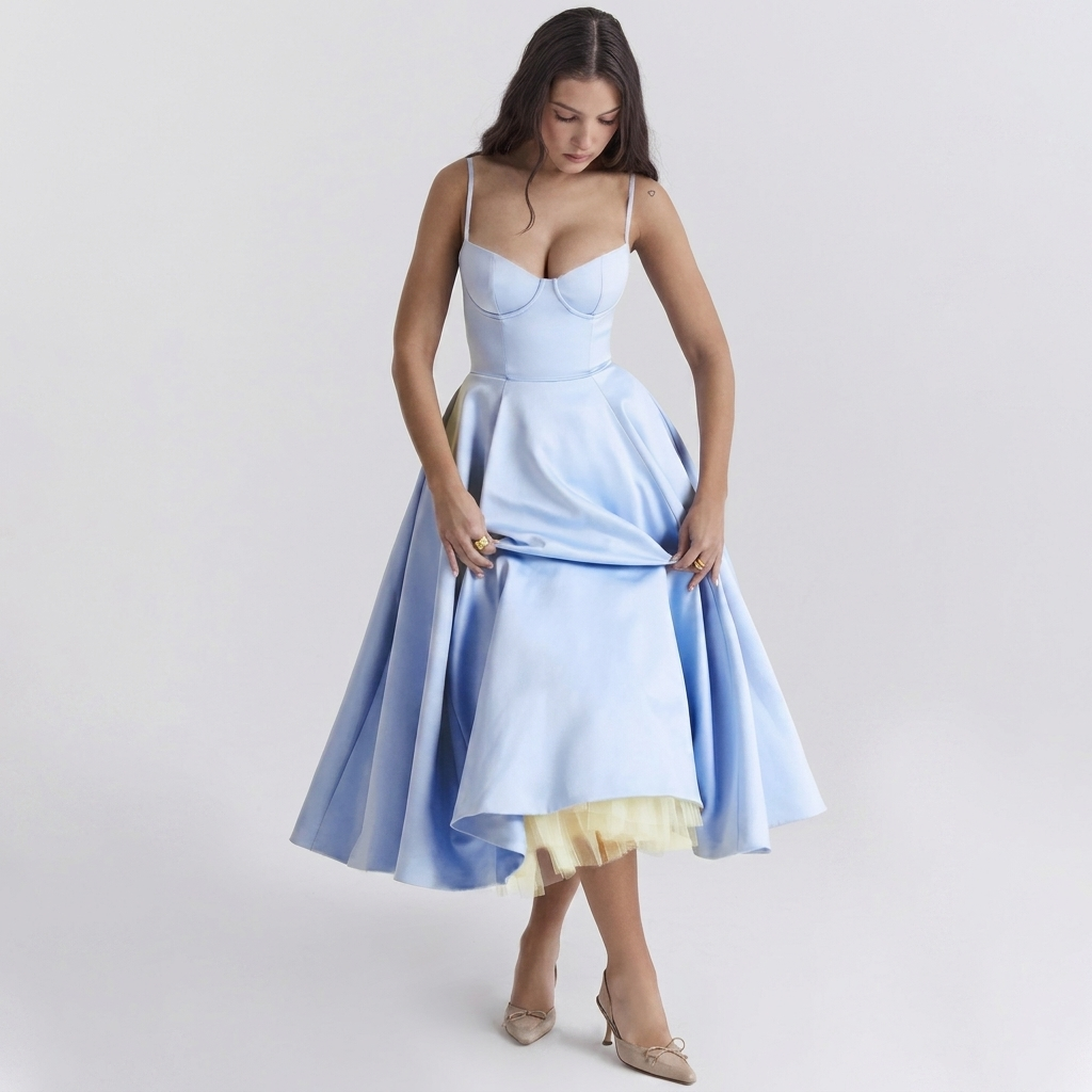 Elegant Tulle Midi Gown