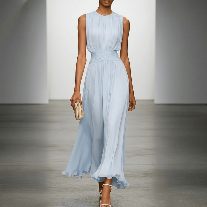 Pleated Maxi Wedding Guest Dress With Ruched Waist