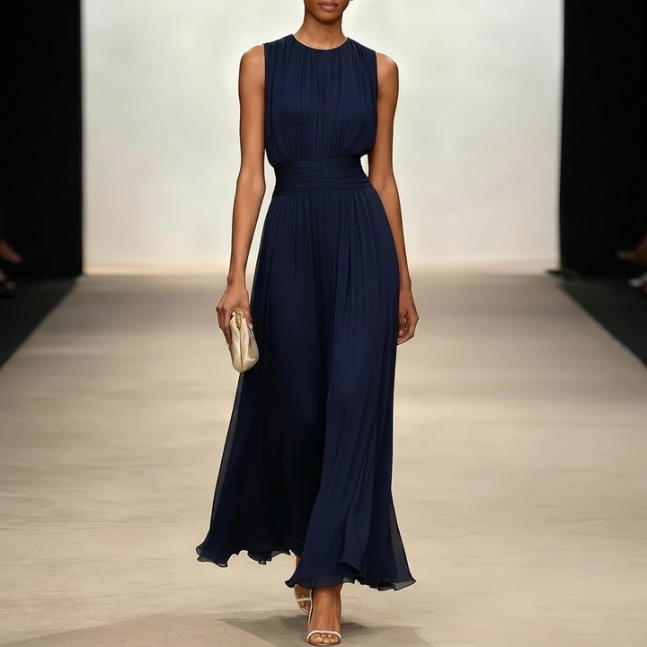 Pleated Maxi Wedding Guest Dress With Ruched Waist