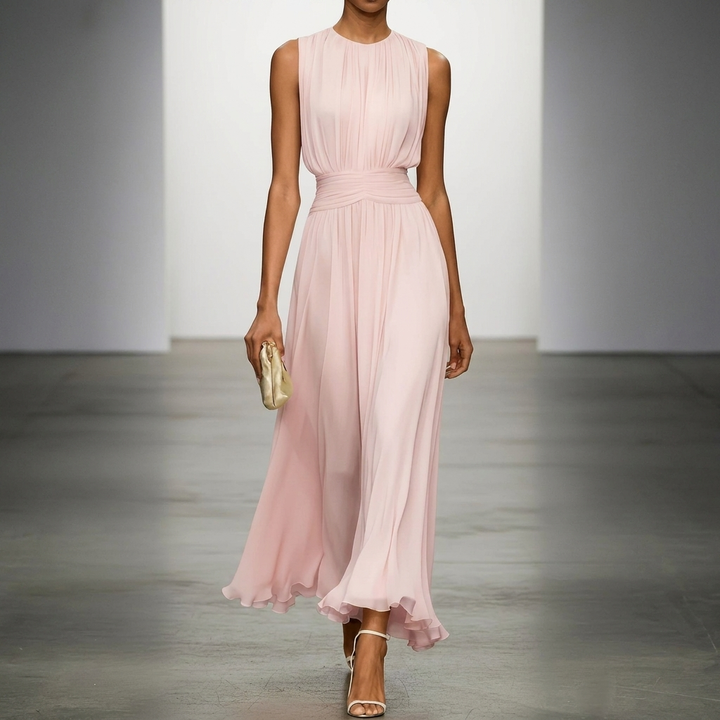 Pleated Maxi Wedding Guest Dress With Ruched Waist