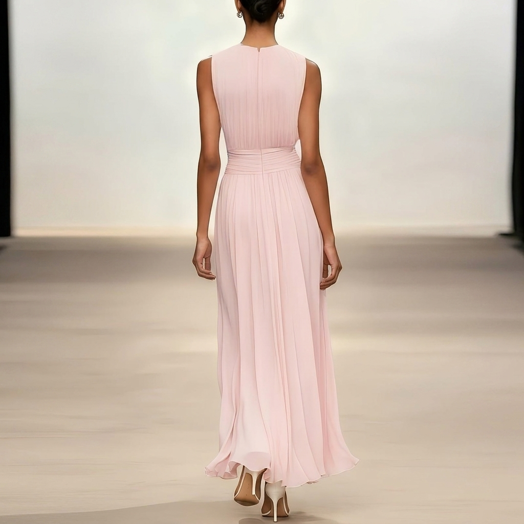 Pleated Maxi Wedding Guest Dress With Ruched Waist