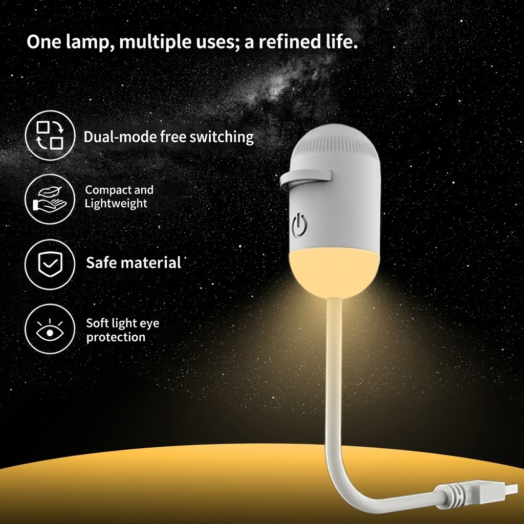 USB Rechargeable Bedside Night Light with Soft LED Glow for Bedroom Comfort