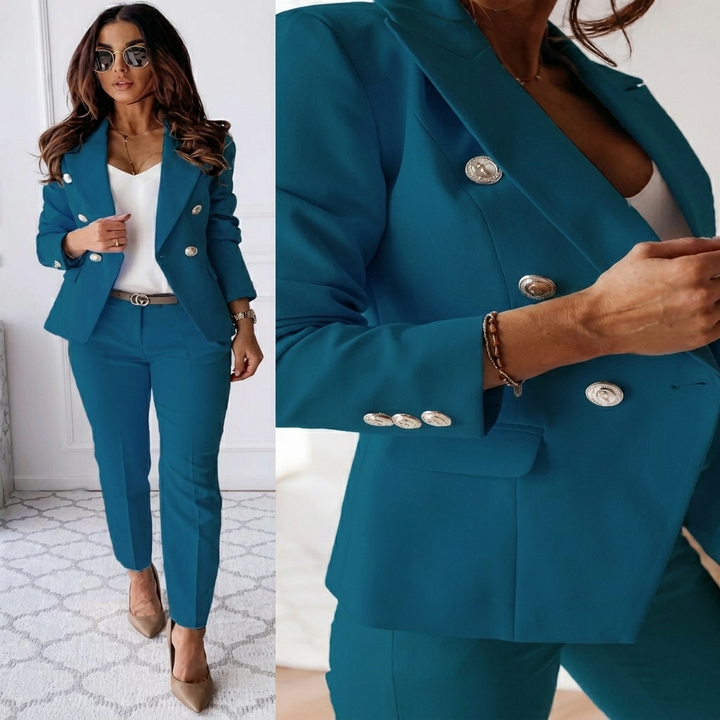 Women’s Professional Two Piece Suit with Lapel Jacket and Slim Fit Pants