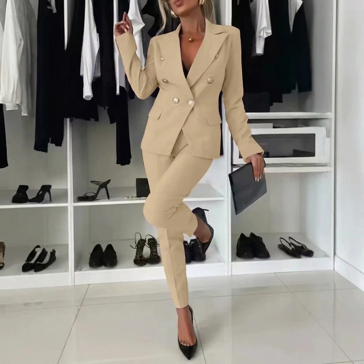 Women’s Professional Two Piece Suit with Lapel Jacket and Slim Fit Pants