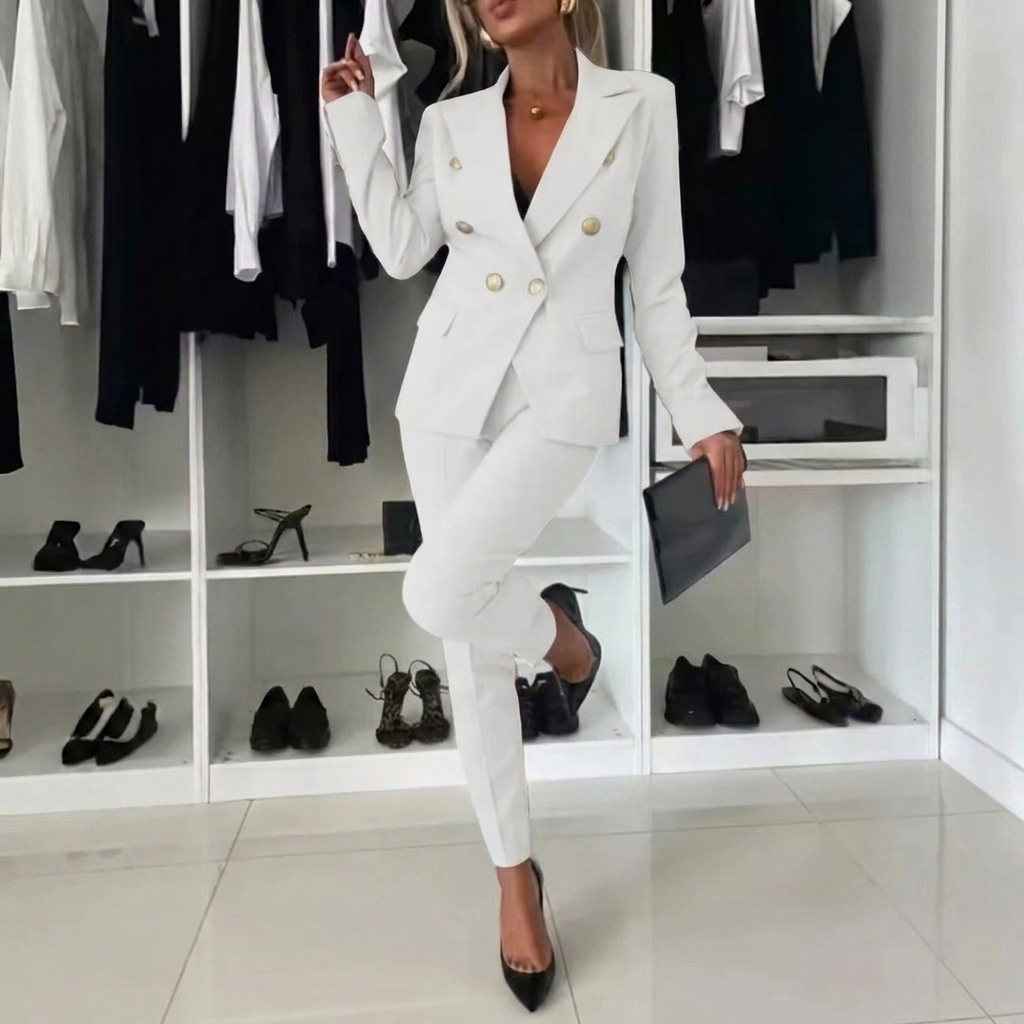 Women’s Professional Two Piece Suit with Lapel Jacket and Slim Fit Pants