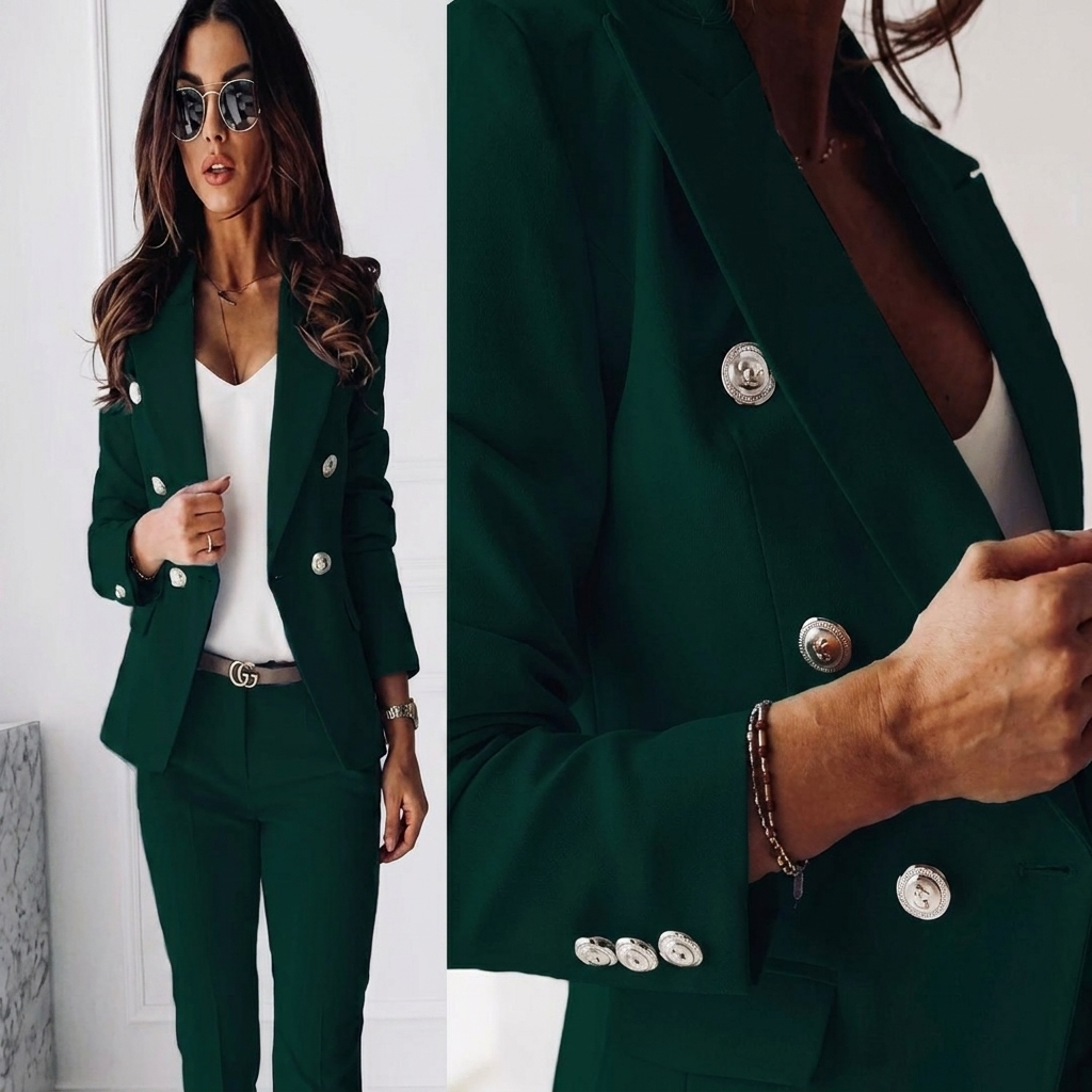 Women’s Professional Two Piece Suit with Lapel Jacket and Slim Fit Pants