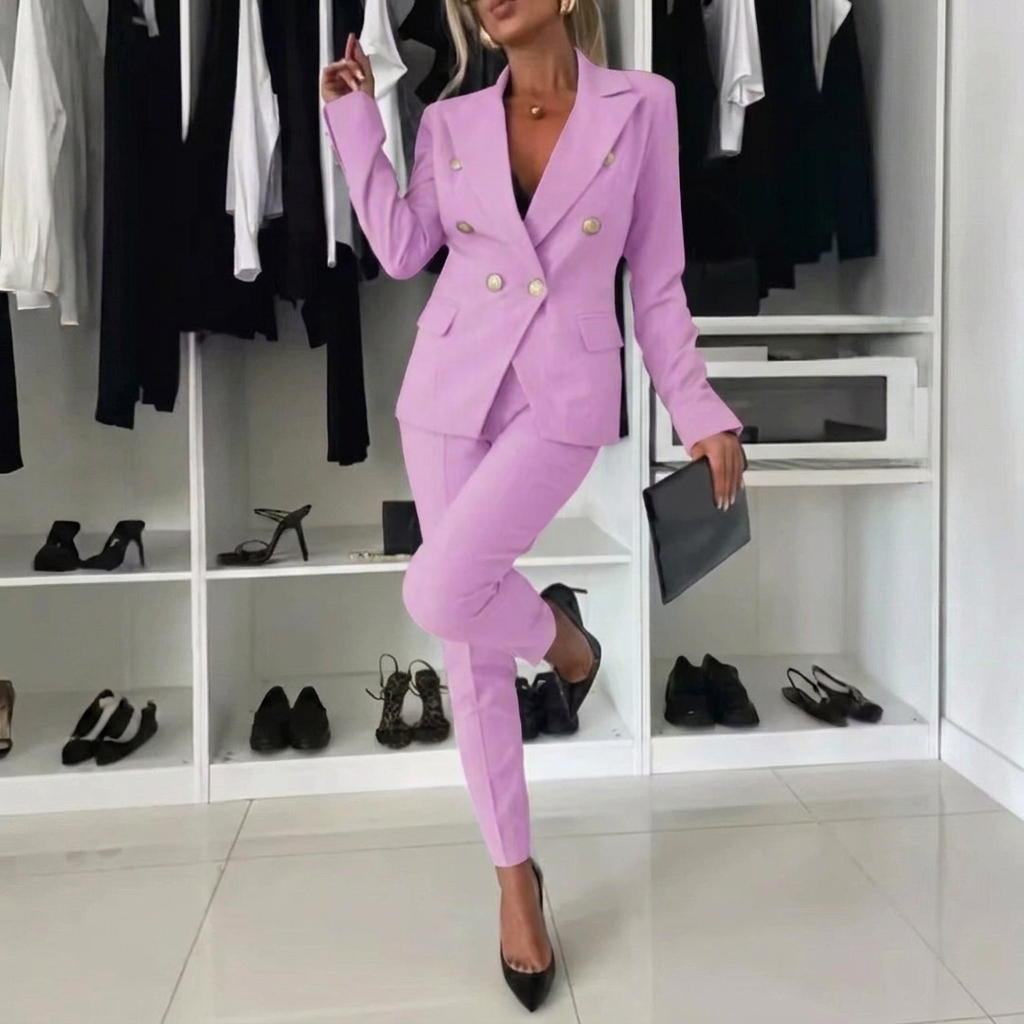 Women’s Professional Two Piece Suit with Lapel Jacket and Slim Fit Pants