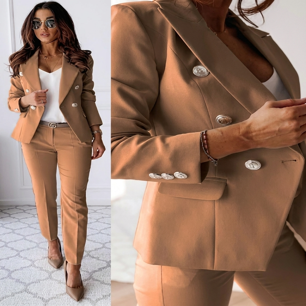 Women’s Professional Two Piece Suit with Lapel Jacket and Slim Fit Pants