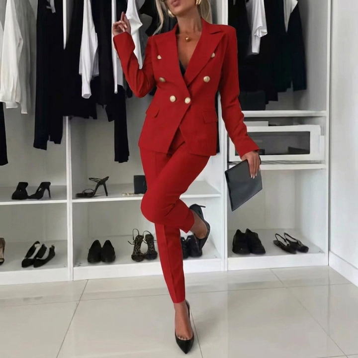 Women’s Professional Two Piece Suit with Lapel Jacket and Slim Fit Pants