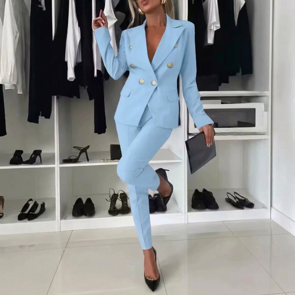 Women’s Professional Two Piece Suit with Lapel Jacket and Slim Fit Pants