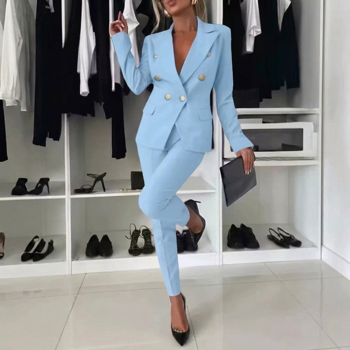 Women’s Professional Two Piece Suit with Lapel Jacket and Slim Fit Pants