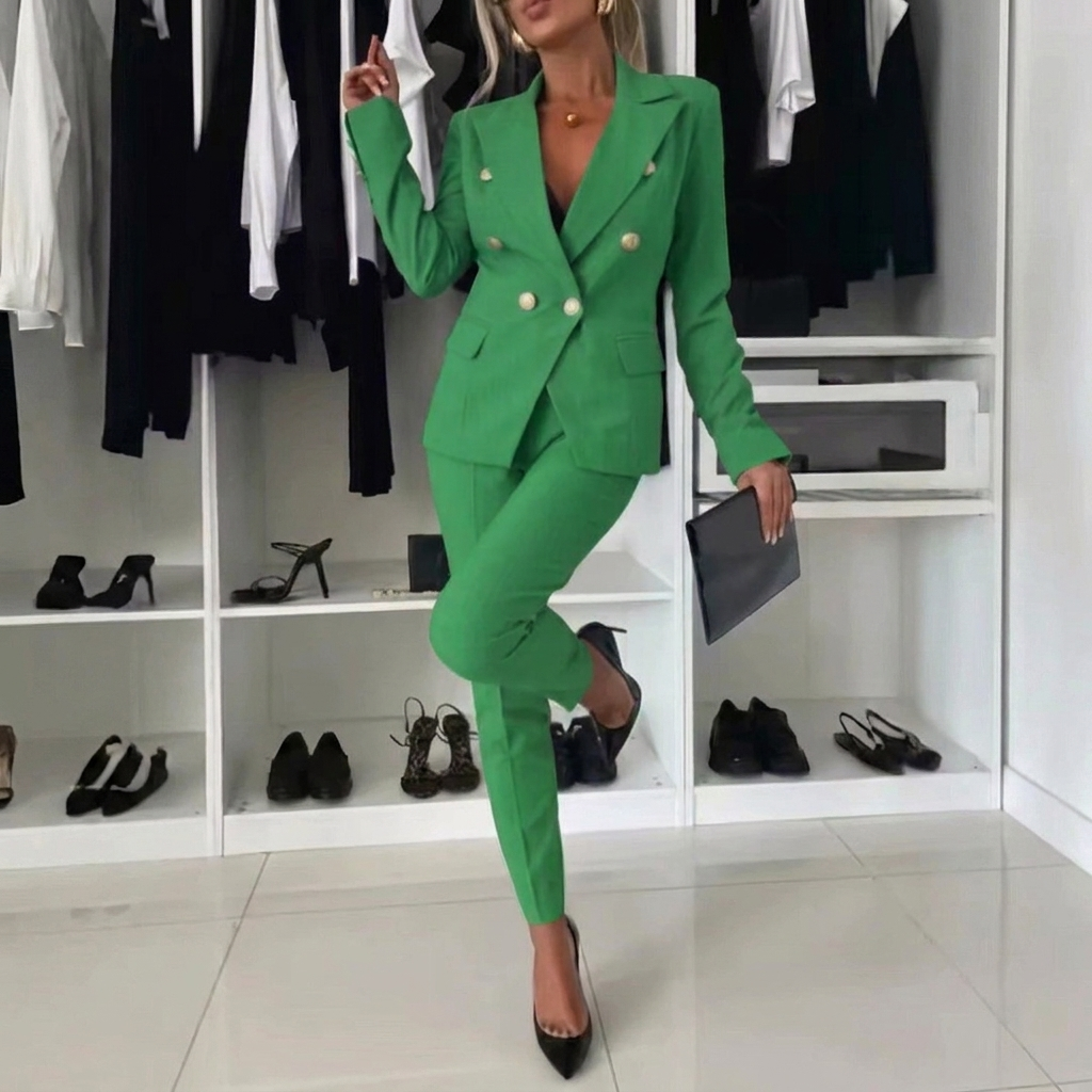 Women’s Professional Two Piece Suit with Lapel Jacket and Slim Fit Pants