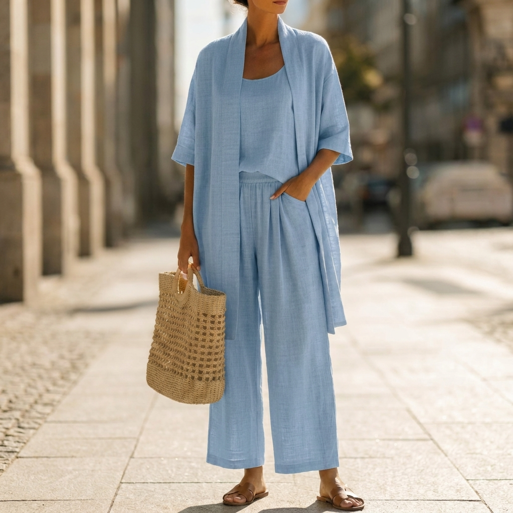 Women’s Elegant Knit Cardigan Co-Ord Set with Straight Leg Trousers