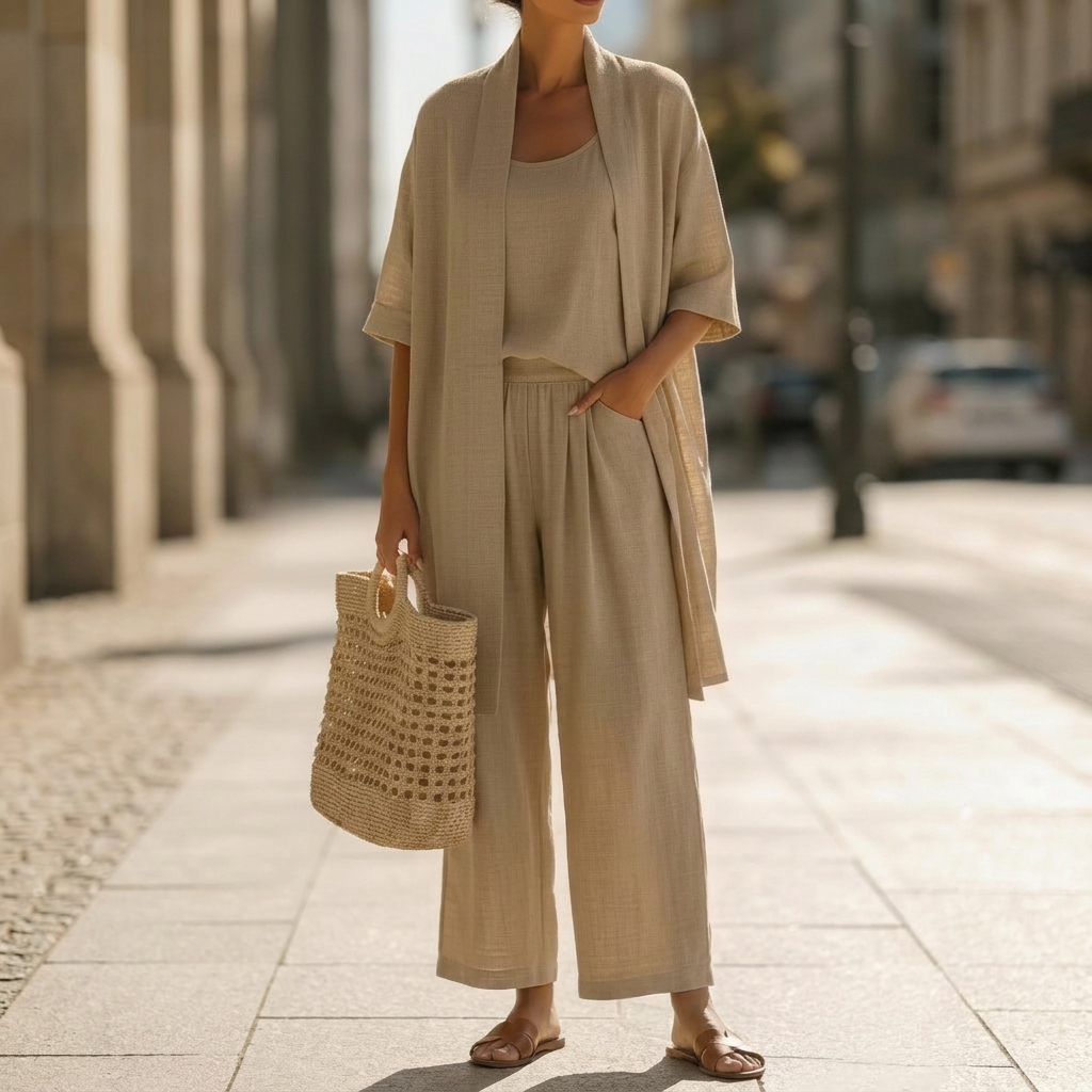 Women’s Elegant Knit Cardigan Co-Ord Set with Straight Leg Trousers