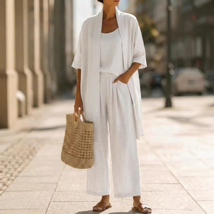 Women’s Elegant Knit Cardigan Co-Ord Set with Straight Leg Trousers