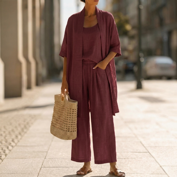 Women’s Elegant Knit Cardigan Co-Ord Set with Straight Leg Trousers