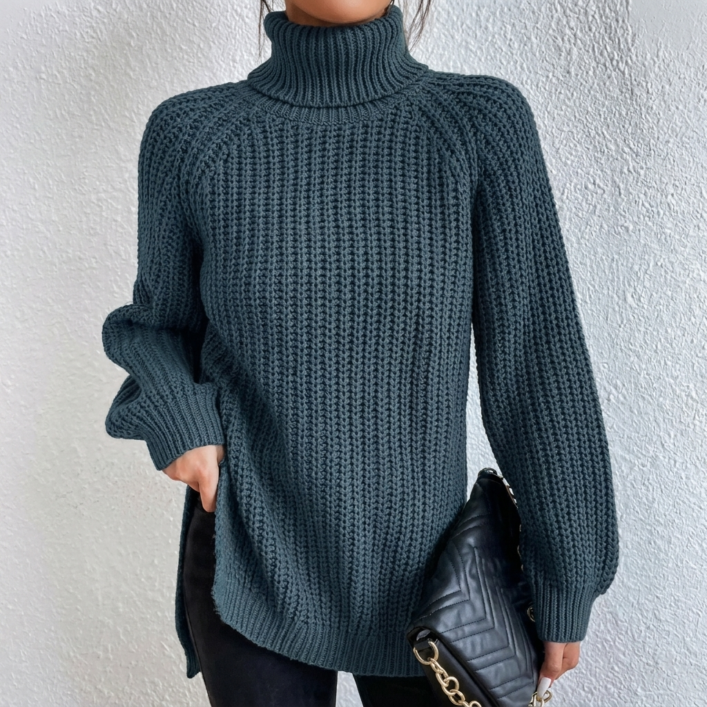 Women’s Turtleneck Split Design Pullover Sweater