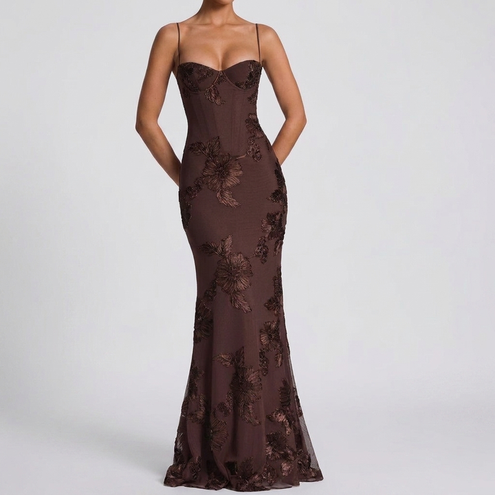 Flower-decorated Evening Dress High-end Banquet Elegant Slimming