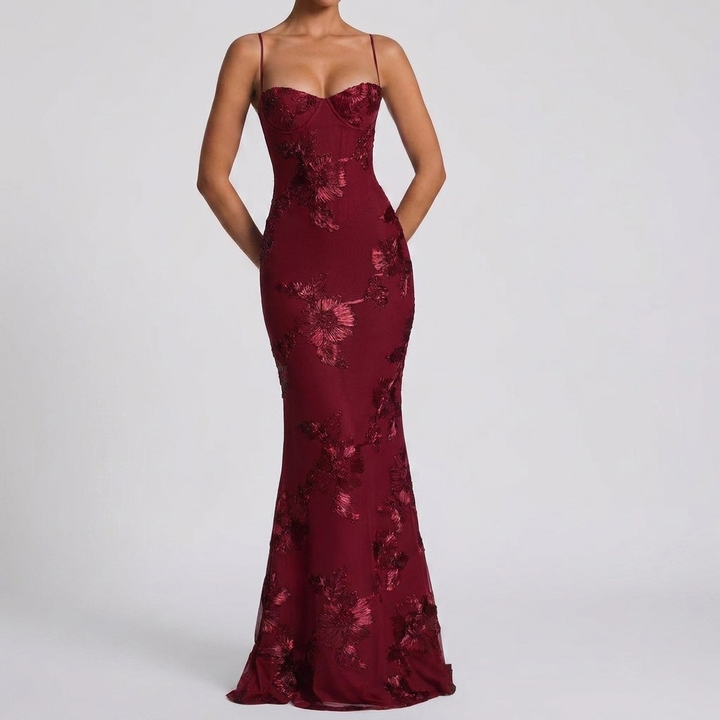 Flower-decorated Evening Dress High-end Banquet Elegant Slimming