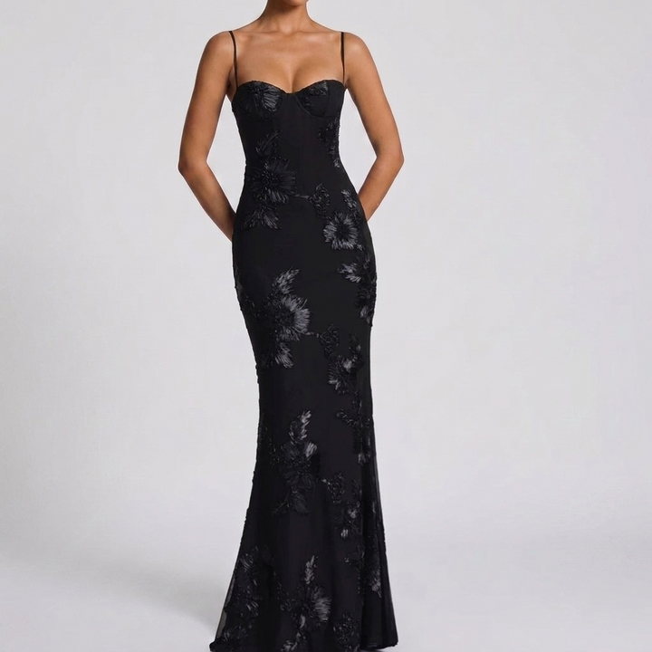 Flower-decorated Evening Dress High-end Banquet Elegant Slimming