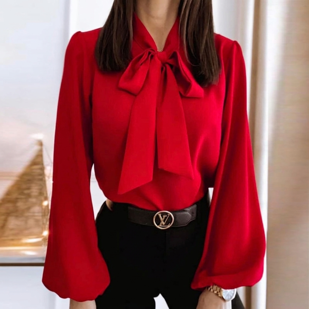 Women’s Bow Tie Collared Long Sleeve Business Blouse