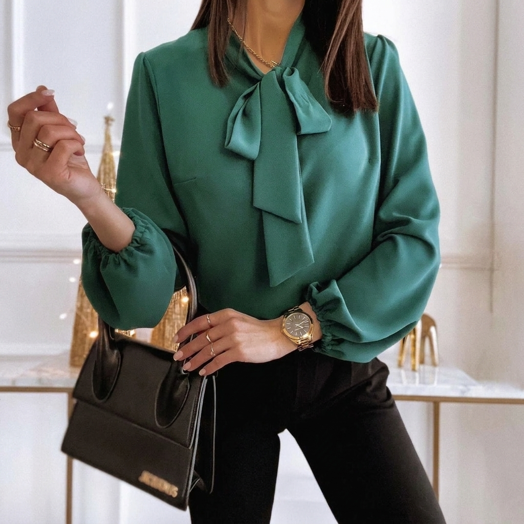 Women’s Bow Tie Collared Long Sleeve Business Blouse