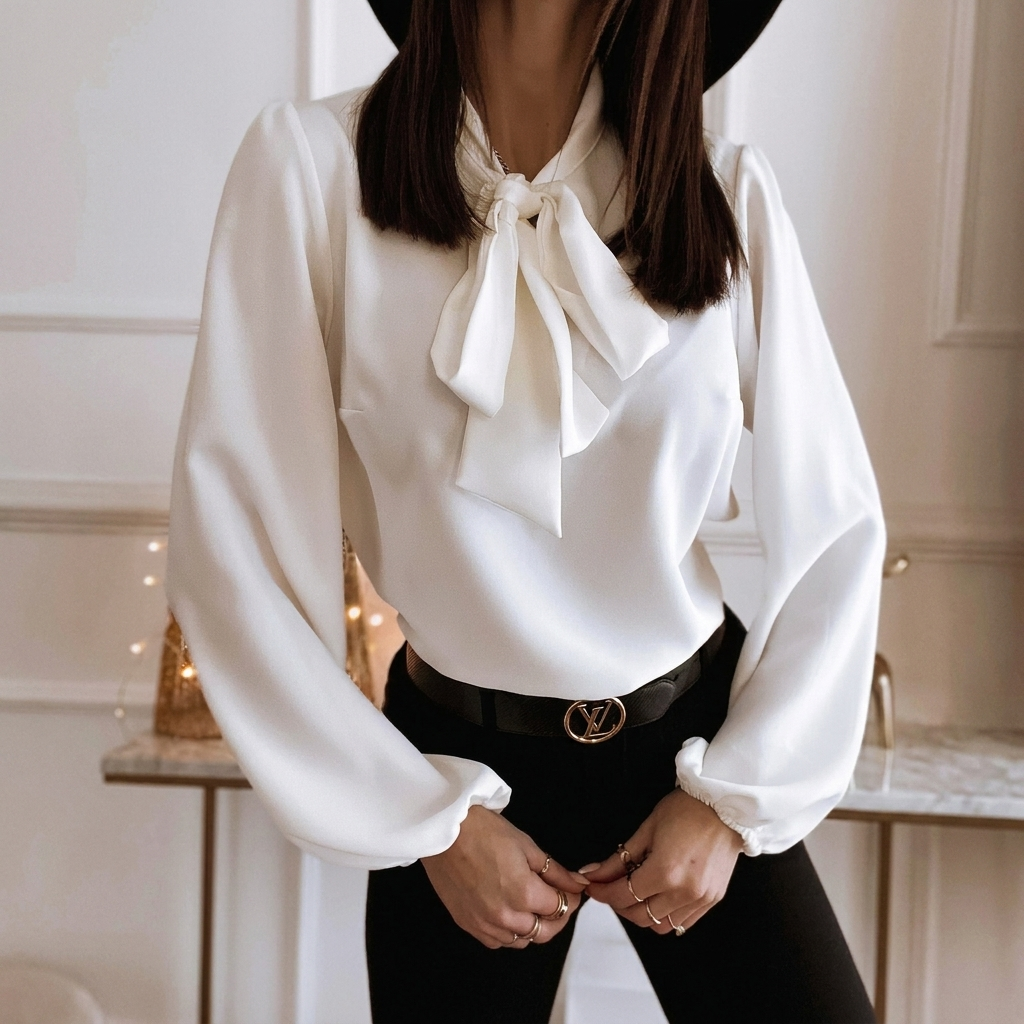Women’s Bow Tie Collared Long Sleeve Business Blouse