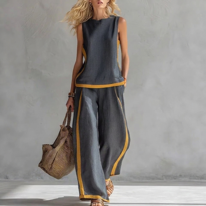 Women’s Sleeveless Vest Top and Wide Leg Pants Two Piece Summer Set