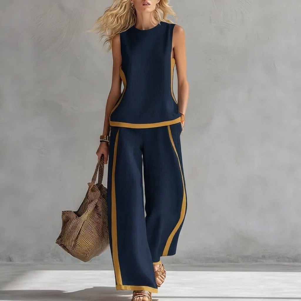 Women’s Sleeveless Vest Top and Wide Leg Pants Two Piece Summer Set