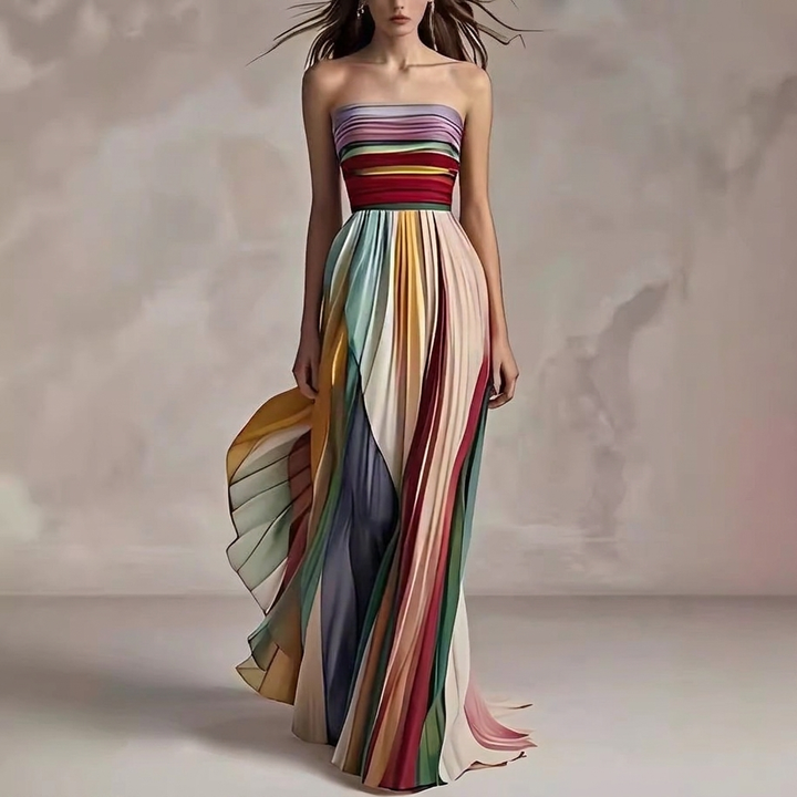 Women’s Strapless Printed Swing Maxi Dress