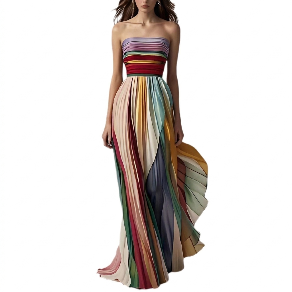 Women’s Strapless Printed Swing Maxi Dress